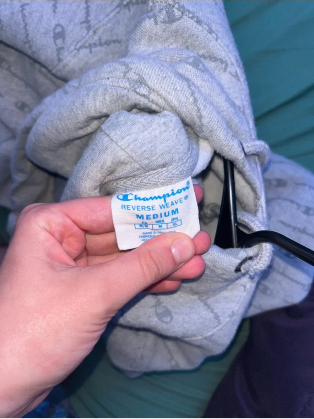 Champion Light Gray Allover Logo Hoodie